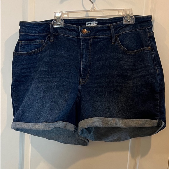 Ava & Viv Womens Rolled Cuff 4" High Rise Midi Stretch Jean Shorts Dark Wash 18W - Picture 1 of 5